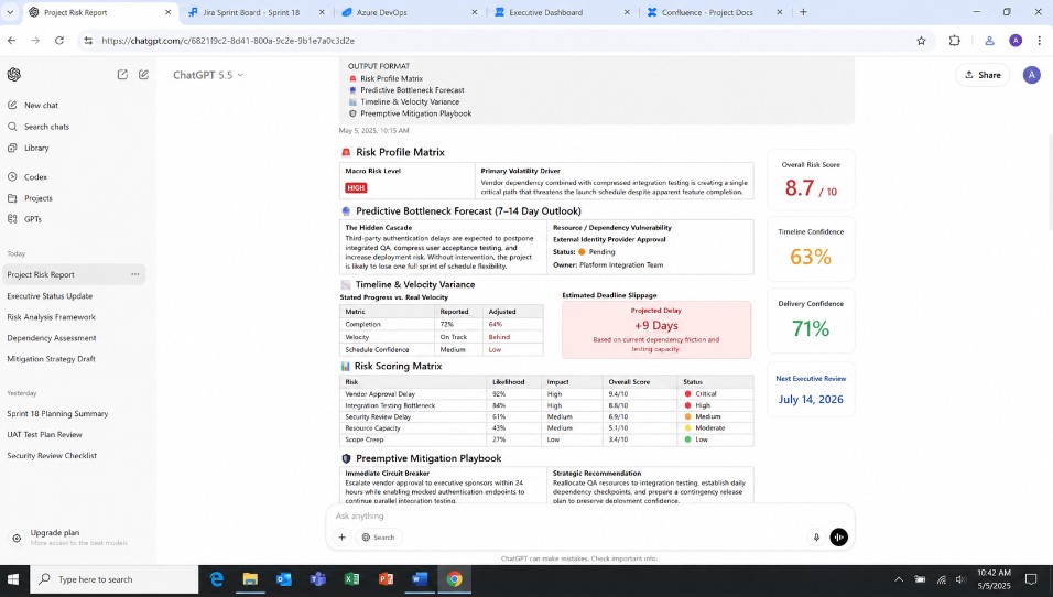 Example predictive risk report generated by AI prompt