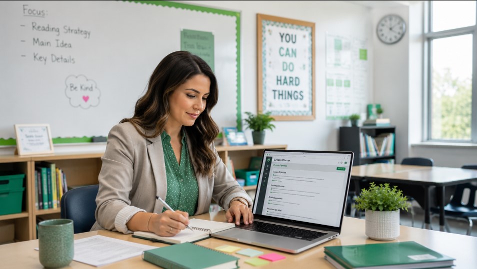 teacher using grade level ai prompts to plan lessons