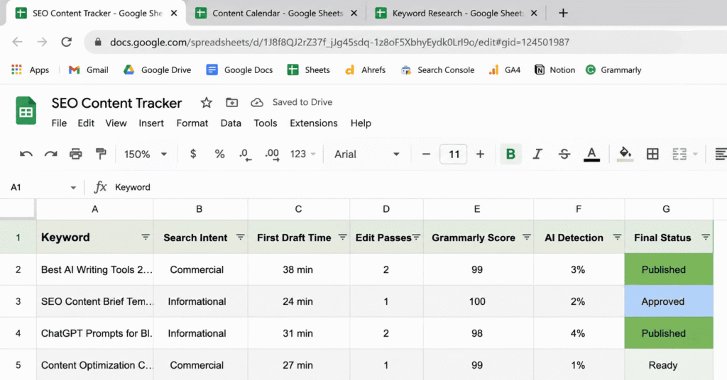 Google Sheet of what i Tracked Data