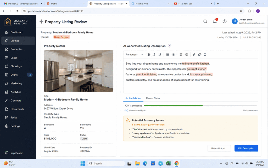 AI generated listing description with exaggerated claims