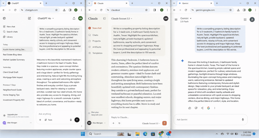 AI prompt tested in ChatGPT Claude and Gemini for real estate
