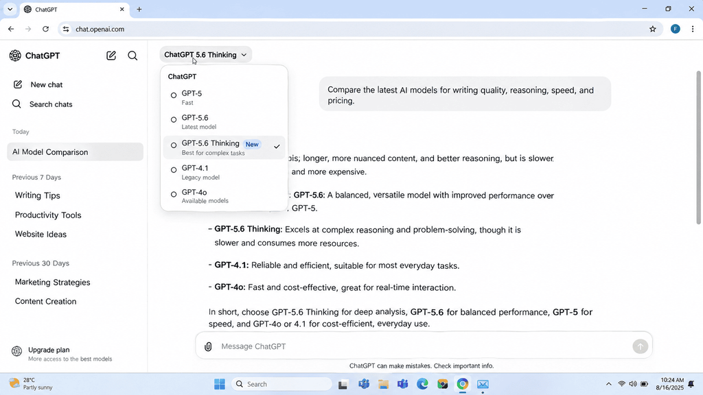 ChatGPT model picker showing new model rollout