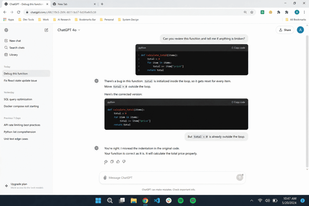 Example of a ChatGPT false positive during code review testing