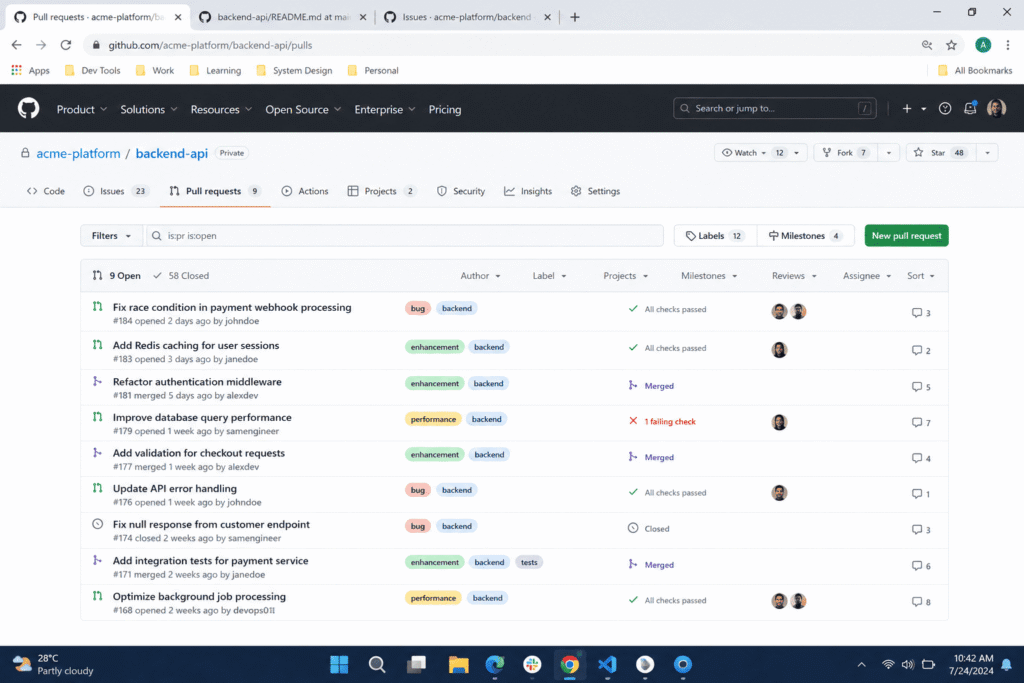 Production repo pull requests used to test ChatGPT prompts