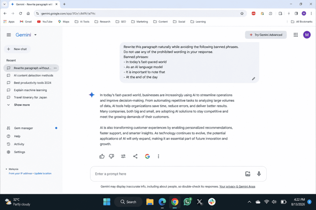 Gemini variance commentary banned phrase example