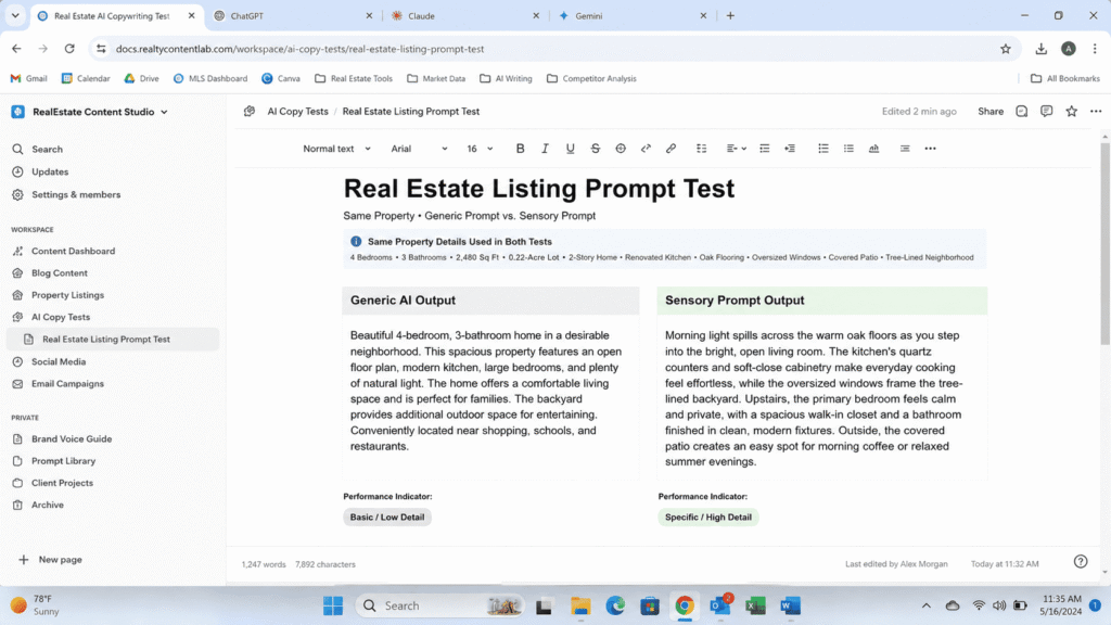 Generic vs sensory AI real estate listing description comparison