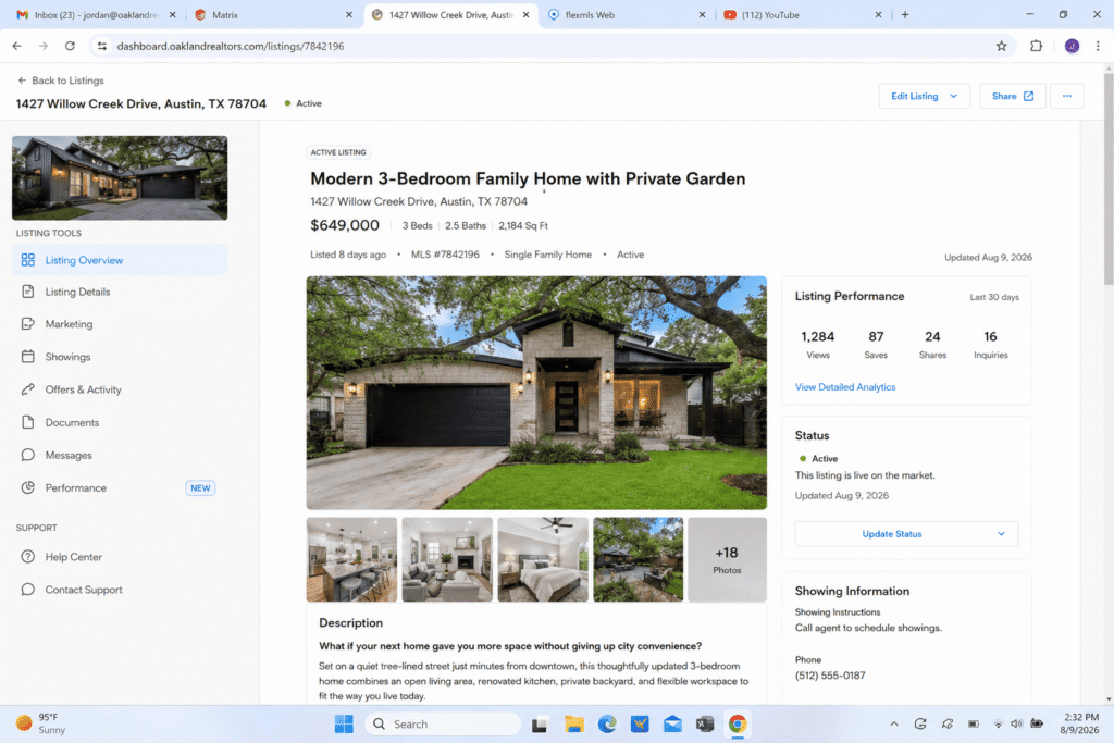 Real estate listing with AI generated question hook