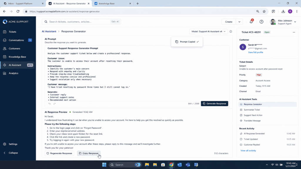 Winning prompt for customer support in use
